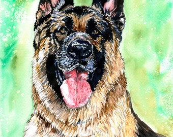 German Shepherd print, German Shepherd art, German Shepherd watercolor, dog watercolor print, pet watercolor print, dog painting, dog art