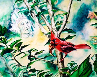 Cardinal bird print, cardinal art, cardinal print, bird print, bird painting, cardinal painting, bird watercolor, cardinal art print, giclee