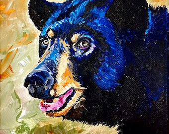 Bear original acrylic painting, bear acrylic on canvas, Bear wall art, Bear wall decor, mini acrylic painting, original acrylic on canvas