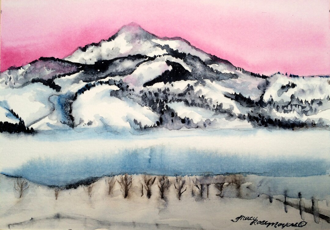 Fog on Mountain Painting, Original Watercolor Painting, Fog, Landscape ...