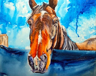 Faces of Rescue- Nikki 2, horse print, horse giclee, horse watercolor, horse reproduction, equine print, equine giclee, watercolor giclee