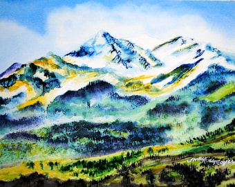 Mountain painting landscape, mountain wall art, mountain watercolor, landscape painting, landscape watercolor painting, mountain painting