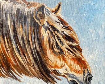 Horse Acrylic Original Painting, equestrian painting, horse on canvas, horse wall art, mini horse wall decor, horse portrait painting