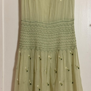 Lime green summer dress, original from the 1920s, embroidered, vintage, antique, cotton batiste, smocked, dress, 20s, 20s
