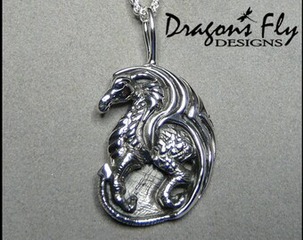 Dragon Pendant Sterling Silver Dragon Necklace Dragons fly Designs Dragon Jewelry