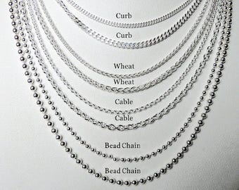 New Solid Sterling Silver Chains Curb - Cable -Wheat -Rope - Ball- Bead - Rolo- Anchor 16" 18" 20" 22" 24" 30" 36"choose your length 925
