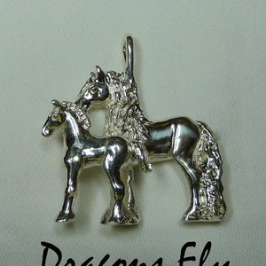 Horse Pendant Mare & Foal Necklace Horse Jewelry- Stainless Steel Equine Pendant  Baroque Friesian