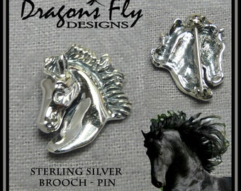 Friesian Horse Jewelry Stallion Brooch Pin Horse Pin Brooche Equine Baroque Horse Equestrian Jewelry Dragons Fly Designs