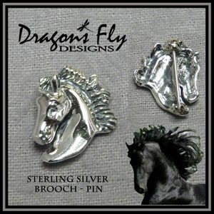 Friesian Horse Jewelry Stallion Brooch Pin Horse Pin Brooche Equine Baroque Horse Equestrian Jewelry Dragons Fly Designs
