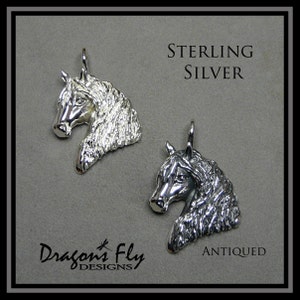 May include: Two sterling silver horse head pendants, one with a polished finish and the other with an antiqued finish.  Dragon's Fly Designs.
