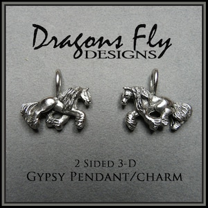 Sterling Silver Gypsy Horse Jewelry Charm Gypsy Cob Pendant Necklace 2-Sided Detailed 3-D Gypsy Vanner Jewelry