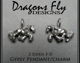 Sterling Silver Gypsy Horse Jewelry Charm Gypsy Cob Pendant Necklace 2-Sided Detailed 3-D Gypsy Vanner Jewelry