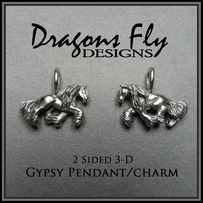 Sterling Silver Gypsy Horse Jewelry Charm Gypsy Cob Pendant Necklace 2-Sided Detailed 3-D Gypsy Vanner Jewelry bild 1