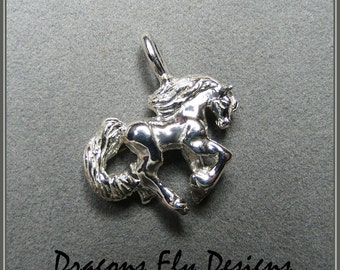 Sterling Silver Horse Jewelry Friesian Stallion Pendant Necklace,  Anton 343 Horse Pendant Necklace Equine Baroque Horse