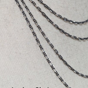 Sterling Silver Chain-Dark Sterling Silver Necklace Antiqued Oxidized Silver-Ruthenium Black Silver Chocolate Box Wheat-Cable-Bead-Snake Anchor RT 2.9mm