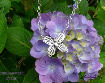 Silver Butterfly Pendant Solid Sterling Silver Butterfly Necklace Art  Nouveau Style Butterfly Nature Jewelry