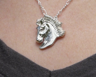 Sterling Silver Horse Jewelry Horse Head Pendant Necklace Equine Friesian Jewelry Friesian Horse Necklace Sculpted Horse Stainless Steel