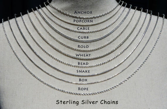 Sterling Silver Chain New Layering Silver Chains  Curb-cable-wheat-box-snake-rope-ball-bead-rolo-anchor-popcorn 16 18 20 22  2430 36 - Etsy