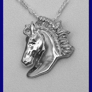 Pode incluir: Um colar com um pingente de prata em forma de cabe&ccedil;a de cavalo. A cabe&ccedil;a do cavalo &eacute; detalhada com uma crina e uma crina que flui.