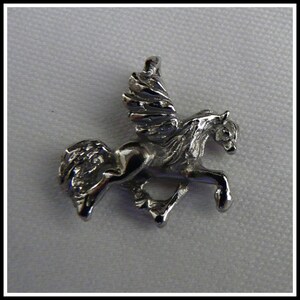 May include: Silver-toned pendant charm featuring a detailed sculpted winged horse, or pegasus, in flight.