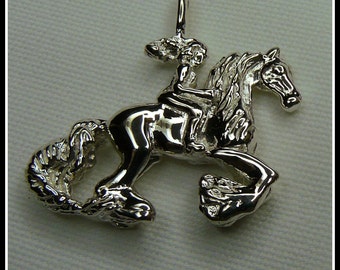 Sterling Silver Horse Jewelry Horse & Rider Pendant Moon Rider Equestrian Jewelry Necklace Friesian Jewelry Baroque Pendant