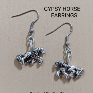 Gypsy Horse Earrings Jewelry Charm Gypsy Cob Earrings 2-Sided Detailed 3-D Sterling Silver
