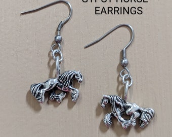 Gypsy Horse Earrings Jewelry Charm Gypsy Cob Earrings 2-Sided Detailed 3-D Sterling Silver