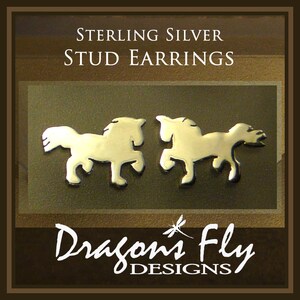 Trotting Horse Stud Post Earrings Sterling Silver Equine Horse Jewelry Mini Horse Earrings Baroque Friesian Drum Gypsian Draft