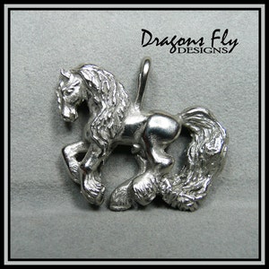 Sterling Silver Horse Jewelry Friesian Stallion Anton Equine Pendant Necklace Baroque Drum, Fell, Gypsian