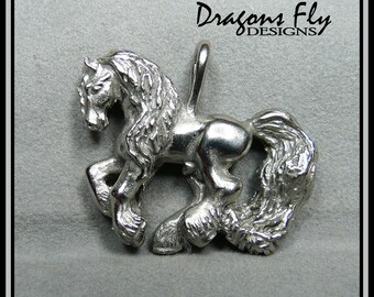 Sterling Silver Horse Jewelry Friesian Stallion Anton Equine Pendant Necklace Baroque Drum, Fell, Gypsian
