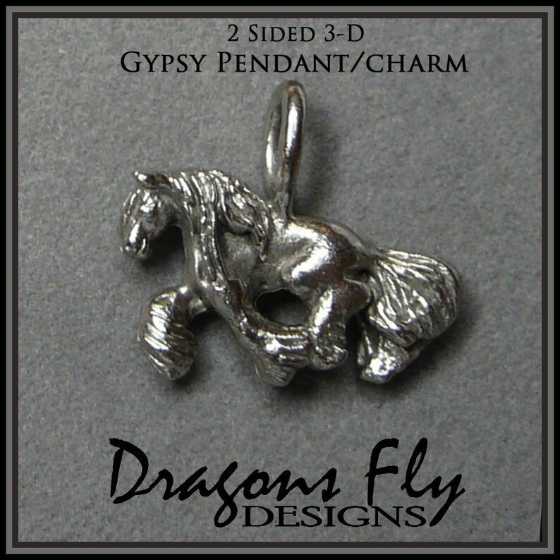 Sterling Silver Gypsy Horse Jewelry Charm Gypsy Cob Pendant Necklace 2-Sided Detailed 3-D Gypsy Vanner Jewelry bild 4
