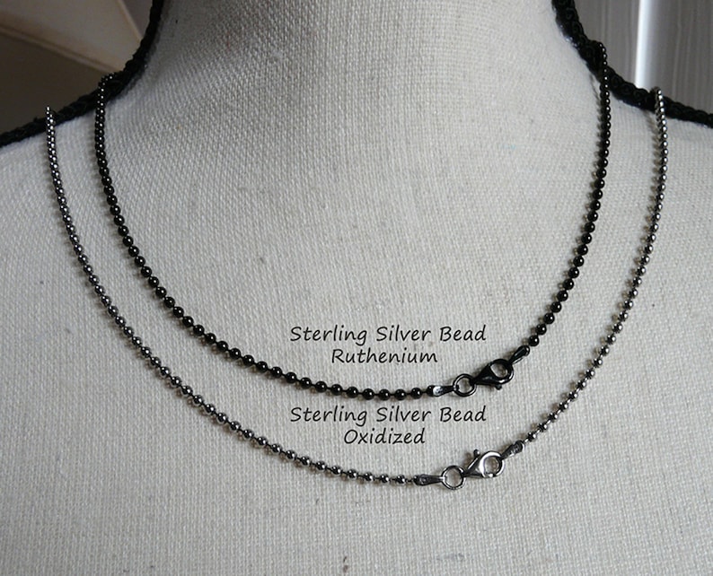 Sterling Silver Chain-Dark Sterling Silver Necklace Antiqued Oxidized Silver-Ruthenium Black Silver Chocolate Box Wheat-Cable-Bead-Snake image 7