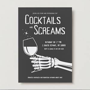 Modèle d&#39;invitation de fête d&#39;Halloween | Cocktails et cris | Imprimable et téléchargement immédiat | Invitation Halloween adulte | Téléchargement numérique
