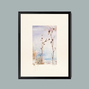 Original Japandi wall art in soft neutral hues of dusty rose, lavender, pale pink on clean cream white background.