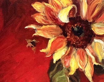 Kunstdruck/Sonnenblumen/Rot und Gelb/12"+18" Bild