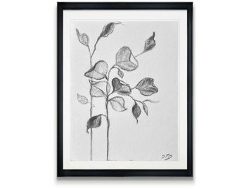 Eucalyptus Charcoal Drawing: Botanical Wall Art (11x14)