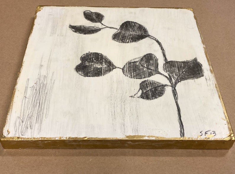 Handmade Botanical Charcoal Drawing on Panel Etsy