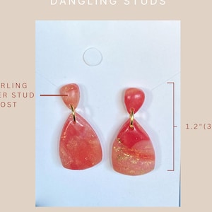 Red and Gold Polymer Clay Earrings | Lightweight Sterling Silver Handmade Earrings | Red and Gold Dangling Earrings for Her Small Dangles