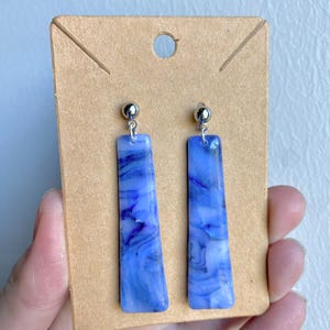 Blue Earrings - Long Dangling Earrings, Handmade Polymer Clay Earrings, Handmade Jewelry Gifts for Her, Purple & Blue Earrings