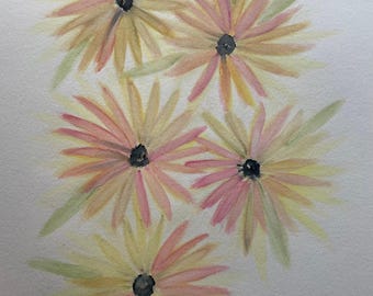 1 pintura de acuarela original flores multicolores