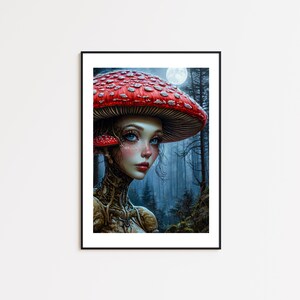 Pilz Mädchen Poster, Pilz Kunst, Psychedelisch, Retro Print, Surreale Kunst, Trippy Wandkunst, Vintage Wandbild, Trippy Wandkunst, Wohndekor