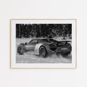 Porsche 918, deutsches Automobil, schwarz weiß Porsche 918, Sportwagen Druck, Wanddekor, Auto-Liebhaber Geschenk, Auto-Enthusiasten Poster, Auto Geschenk