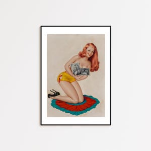 Sexy Pin Up Girl Print, Pin-Up, Pinup Girl, Handdrawn, Retro Art, Vintage Art, Pin up Print, Retro Print, Trippy Wall Art, Home Decor,