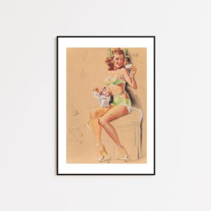 Sexy Pin Up Girl Print, Pin-Up, Pinup Girl, Handdrawn, Retro Art, Vintage Art, Pin up Print, Retro Print, Trippy Wall Art, Home Decor,