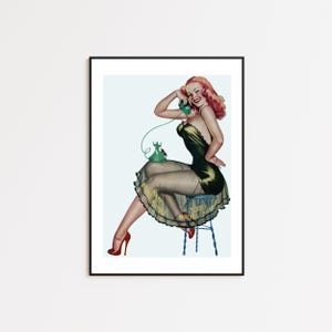 Sexy Pin Up Girl Print, Pin-Up, Pinup Girl, Handdrawn, Retro Art, Vintage Art, Pin up Print, Retro Print, Trippy Wall Art, Home Decor,