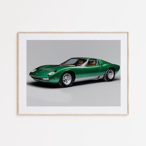 Impressão Lamborghini Miura, carro italiano, fotografia de automóvel, decoração de automóvel, arte de parede, presente de carro icônico, arte para entusiastas de carros