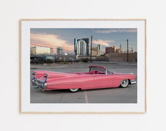 Stampa Cadillac Eldorado rosa, auto americana, fotografia di automobili, decorazioni per automobili, arte murale, auto d'epoca, arte per appassionati di auto