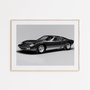 Impressão Lamborghini Miura, carro italiano, fotografia de automóvel, decoração de automóvel, arte de parede, presente de carro icônico, arte para entusiastas de carros