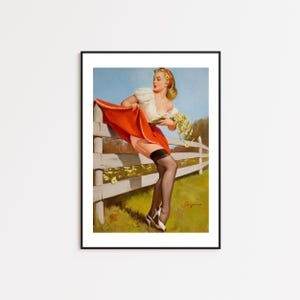 Sexy Pin Up Girl Print, Pin-Up, Pinup Girl, Handdrawn, Retro Art, Vintage Art, Pin up Print, Retro Print, Trippy Wall Art, Home Decor,