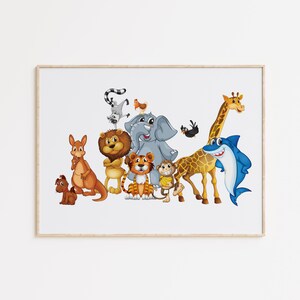 Póster de animales, póster para habitación infantil, decoración de habitación infantil, lámina infantil, arte mural, decoración de dormitorio, estampado de animales, decoración de oficina, regalo de cumpleaños, decoración de habitación